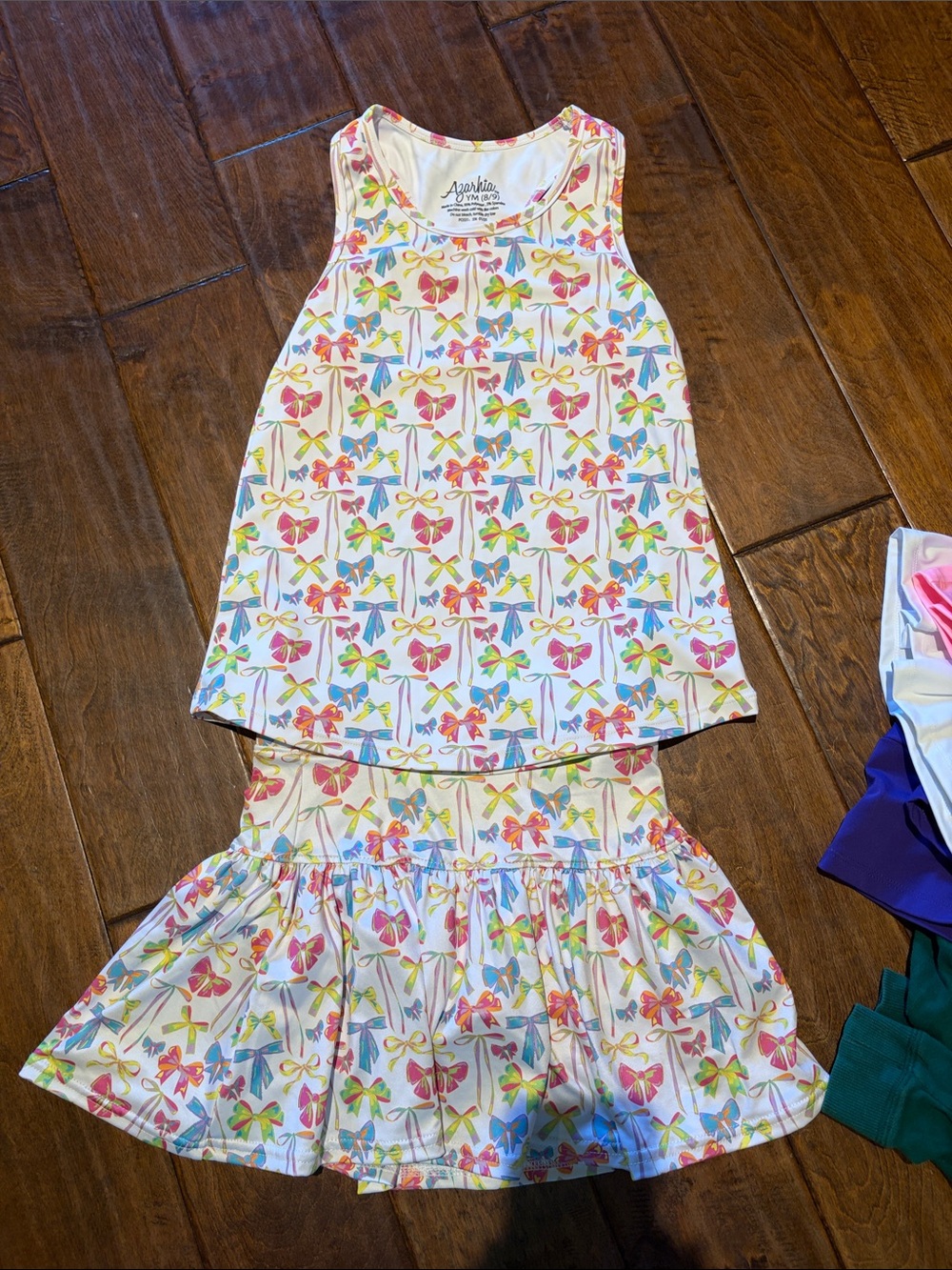 Girls Bow Print Tank & Skirt Set - Multicolor Bows on Cream